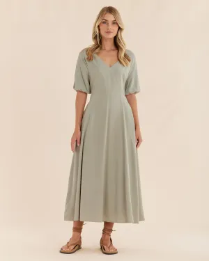 Auguste Puff Sleeve Midi Dress - Sage