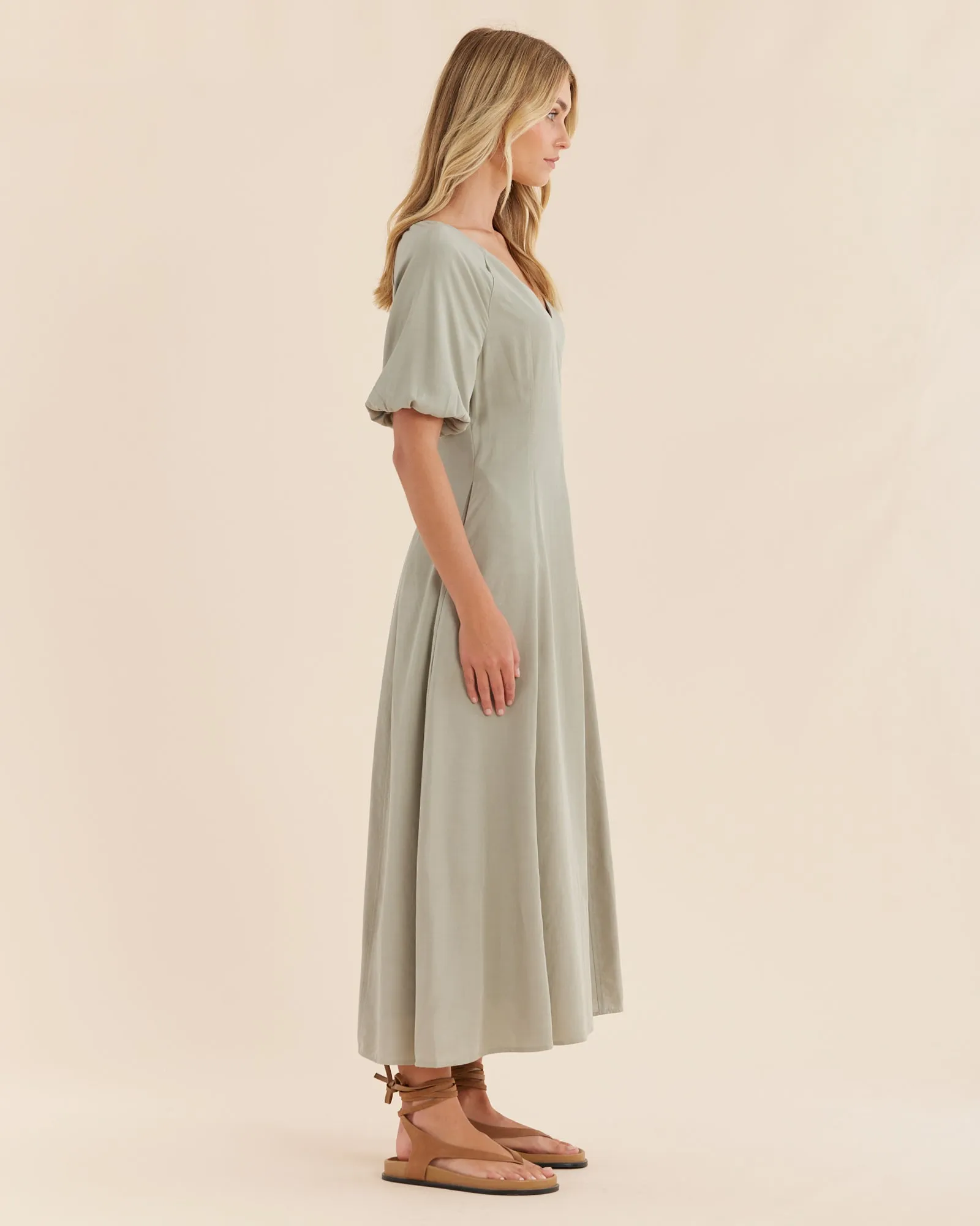 Auguste Puff Sleeve Midi Dress - Sage