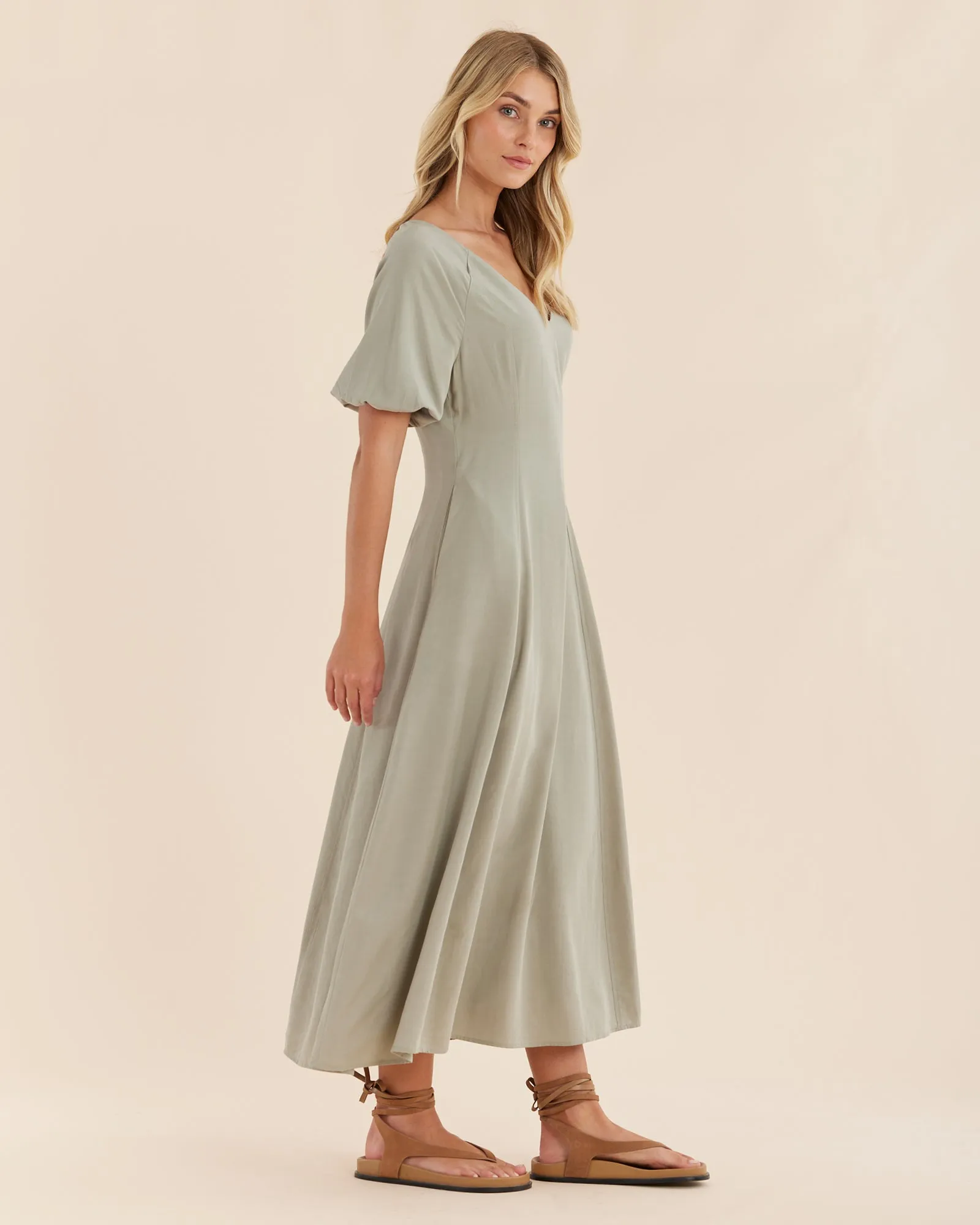 Auguste Puff Sleeve Midi Dress - Sage