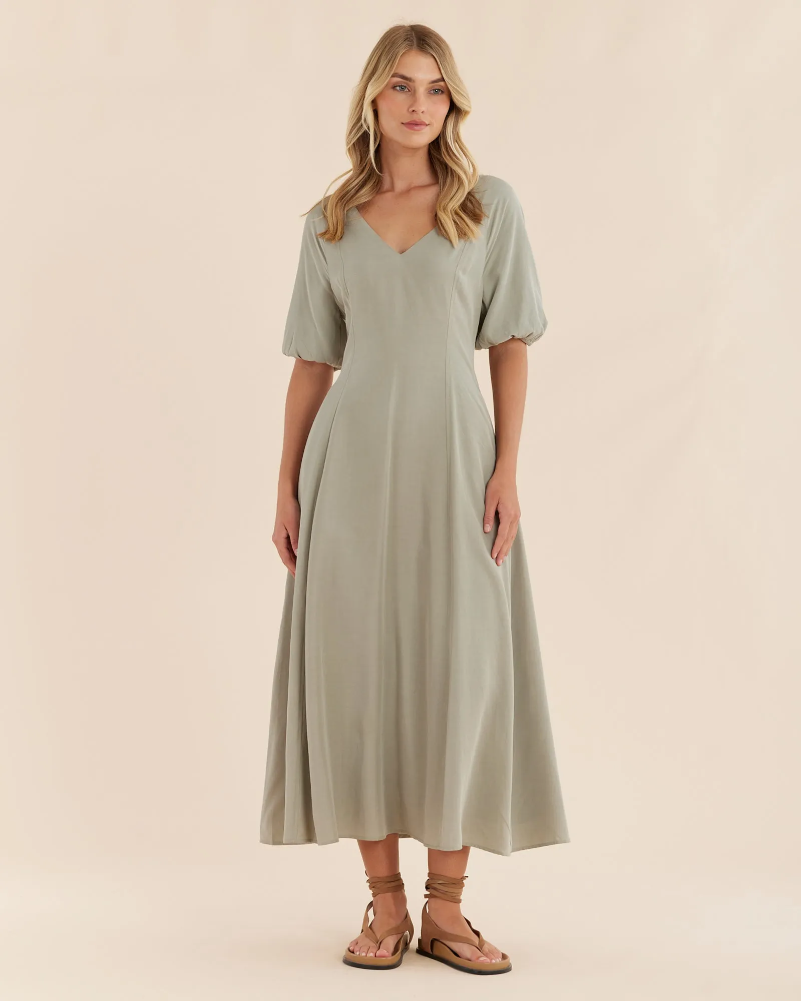 Auguste Puff Sleeve Midi Dress - Sage