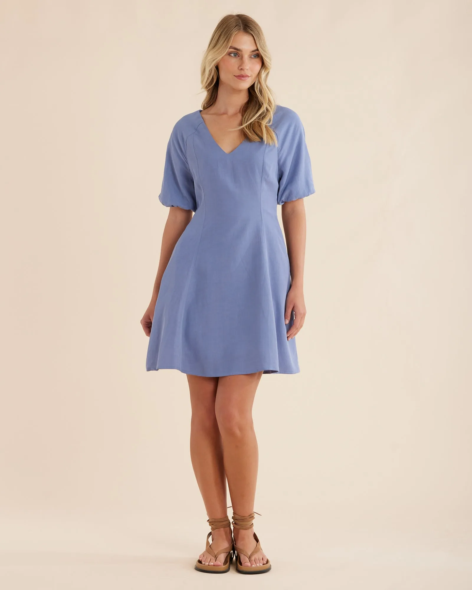 Auguste Puff Sleeve Mini Dress - Cerulean Blue
