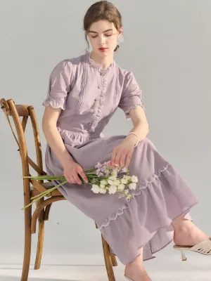 Averi Vintage Lace Panel Cotton Purple Dress