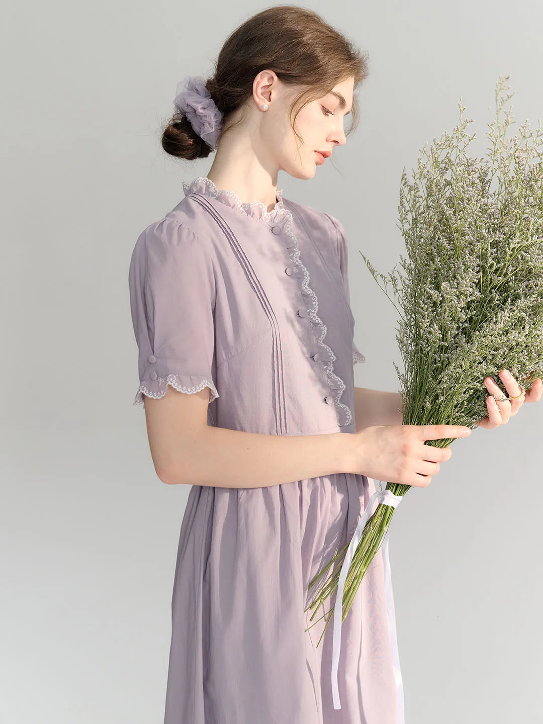 Averi Vintage Lace Panel Cotton Purple Dress