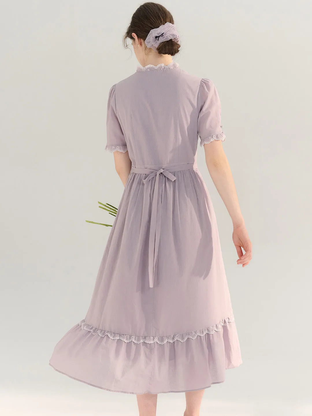 Averi Vintage Lace Panel Cotton Purple Dress