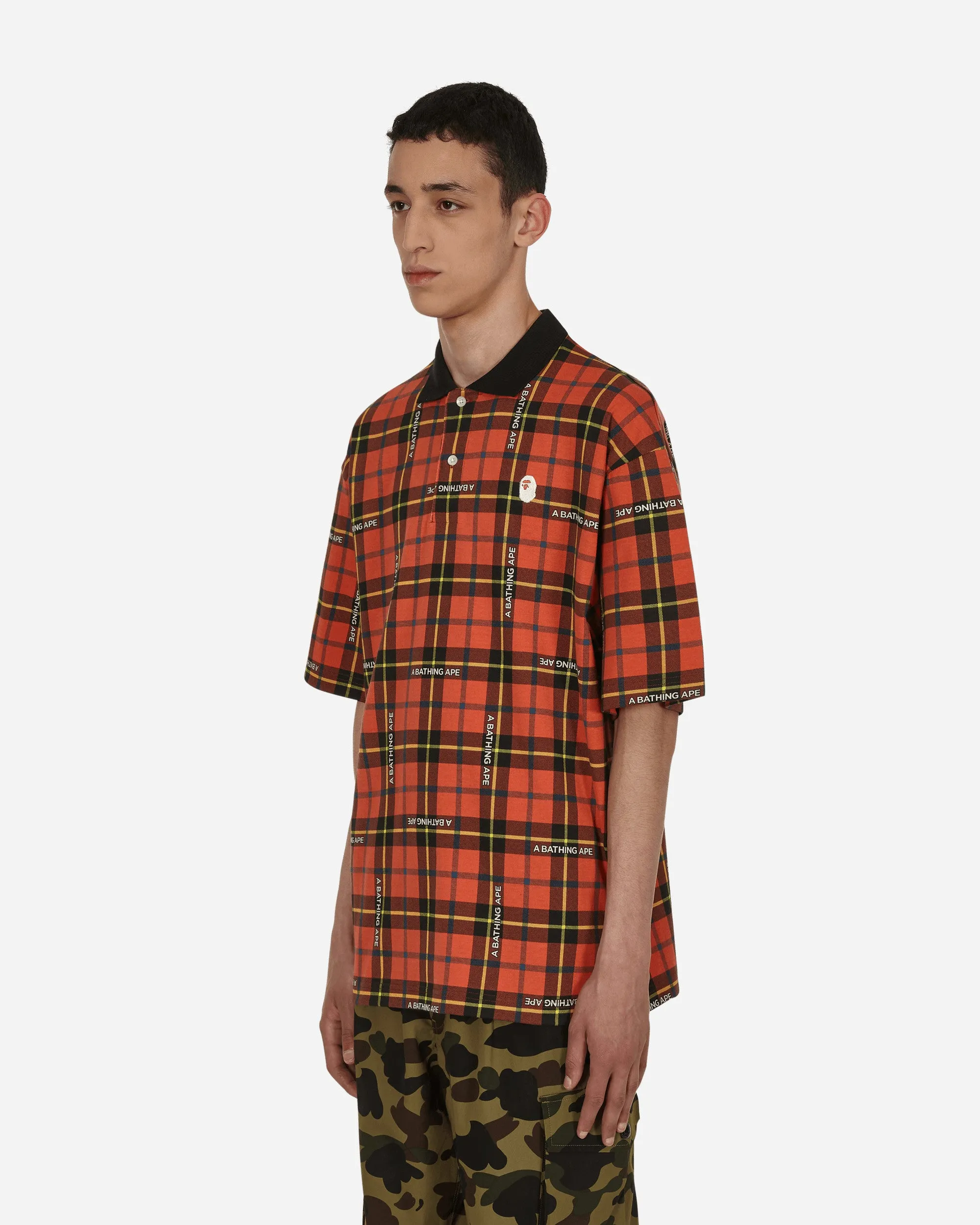 Bape Logo Check Polo Shirt Red