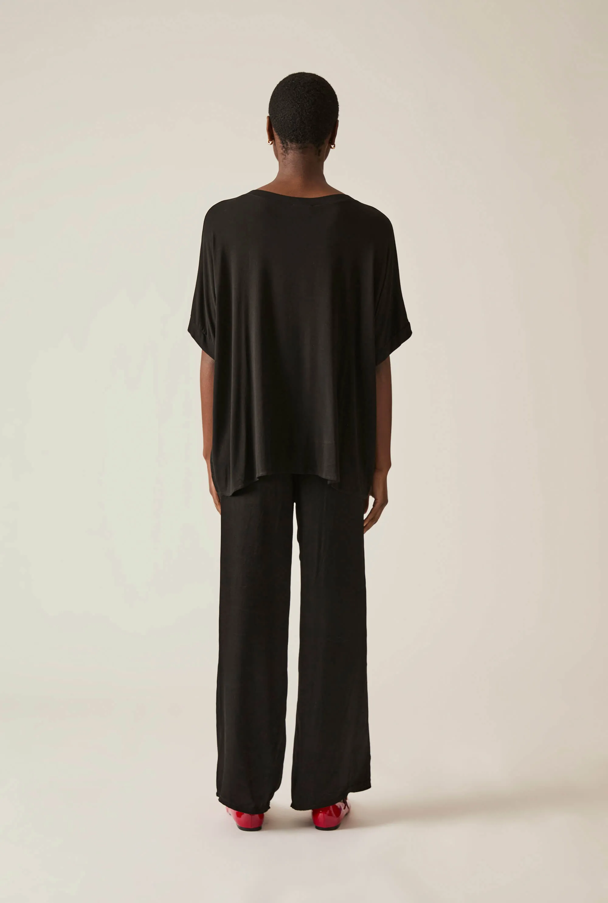 Black Satin Short-Sleeve Top