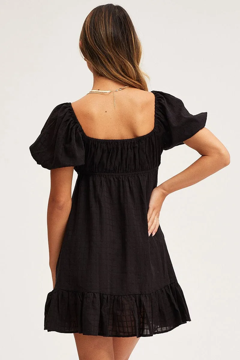 Black Skater Dress Short Sleeve Mini