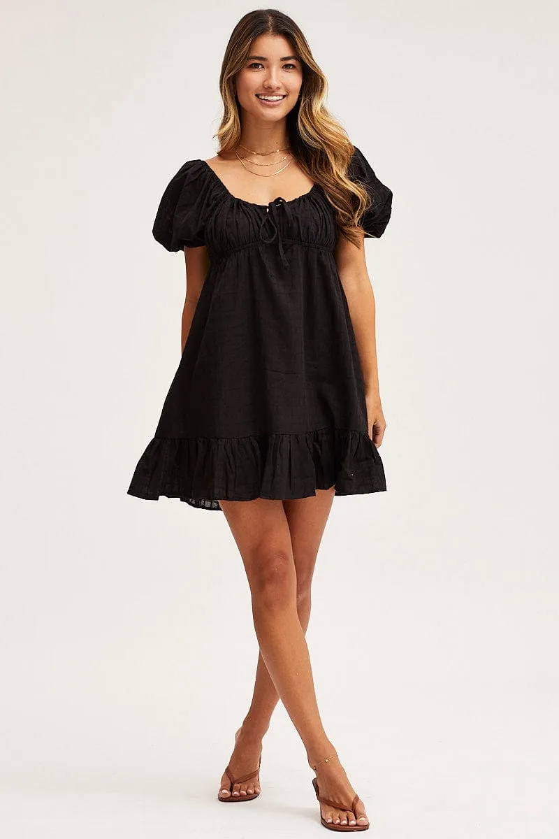 Black Skater Dress Short Sleeve Mini