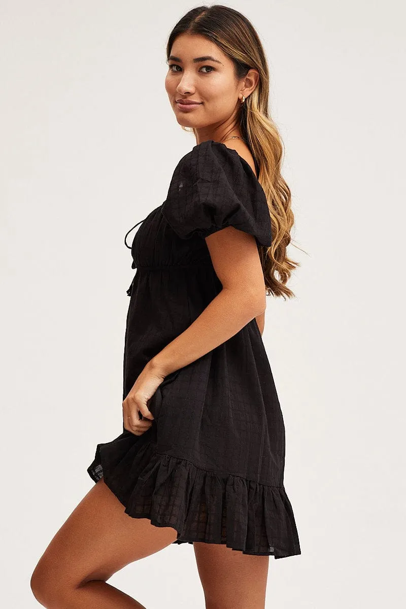 Black Skater Dress Short Sleeve Mini
