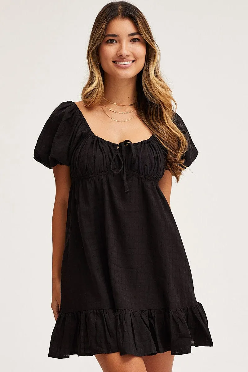 Black Skater Dress Short Sleeve Mini