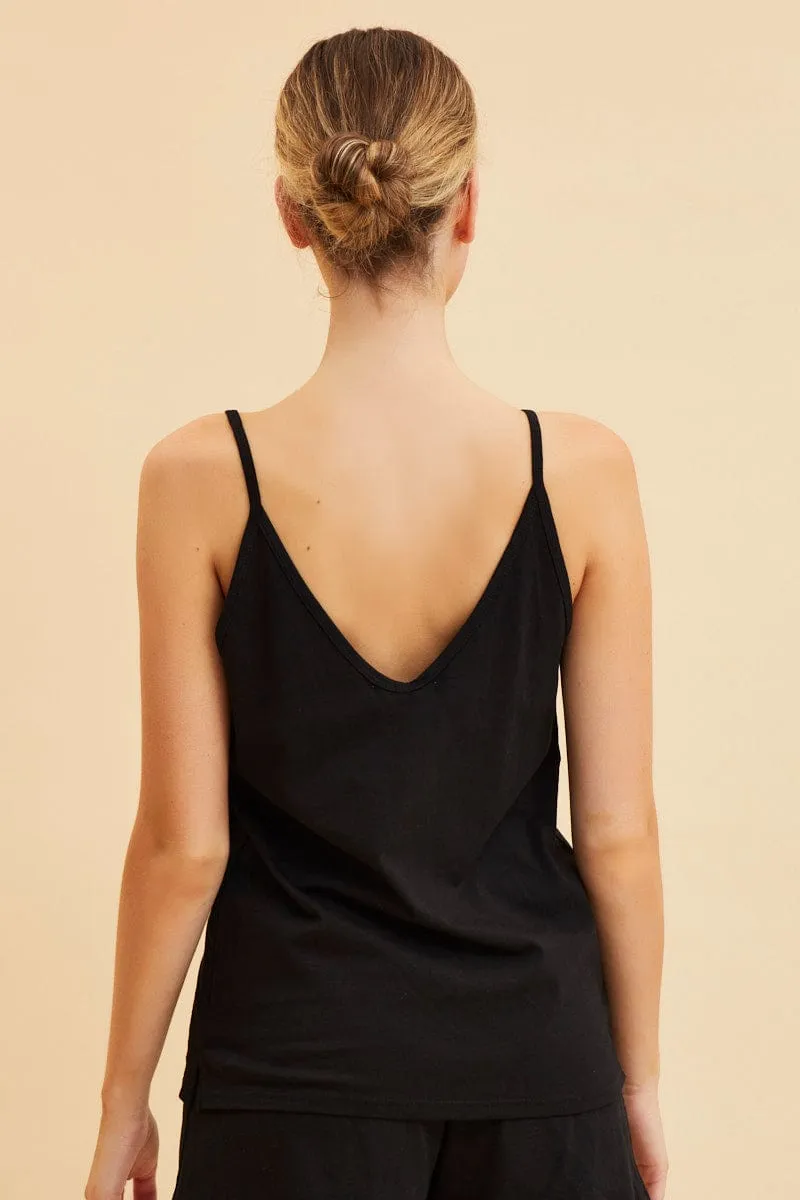 Black V Neck Singlet Cotton Relaxed Fit