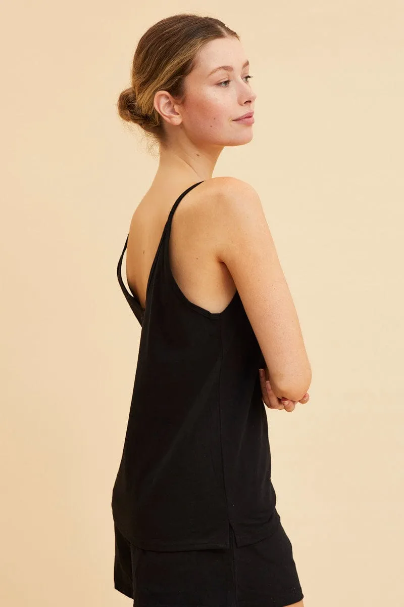 Black V Neck Singlet Cotton Relaxed Fit