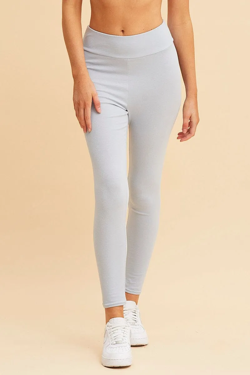 Blue Cotton Legging Stretch Full Length