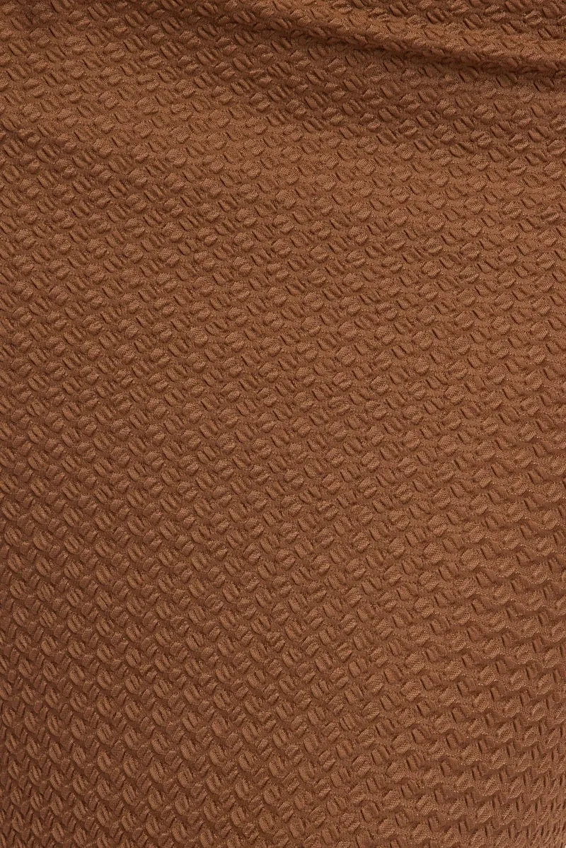 Brown Midi Skirt High Rise Textured Jersey