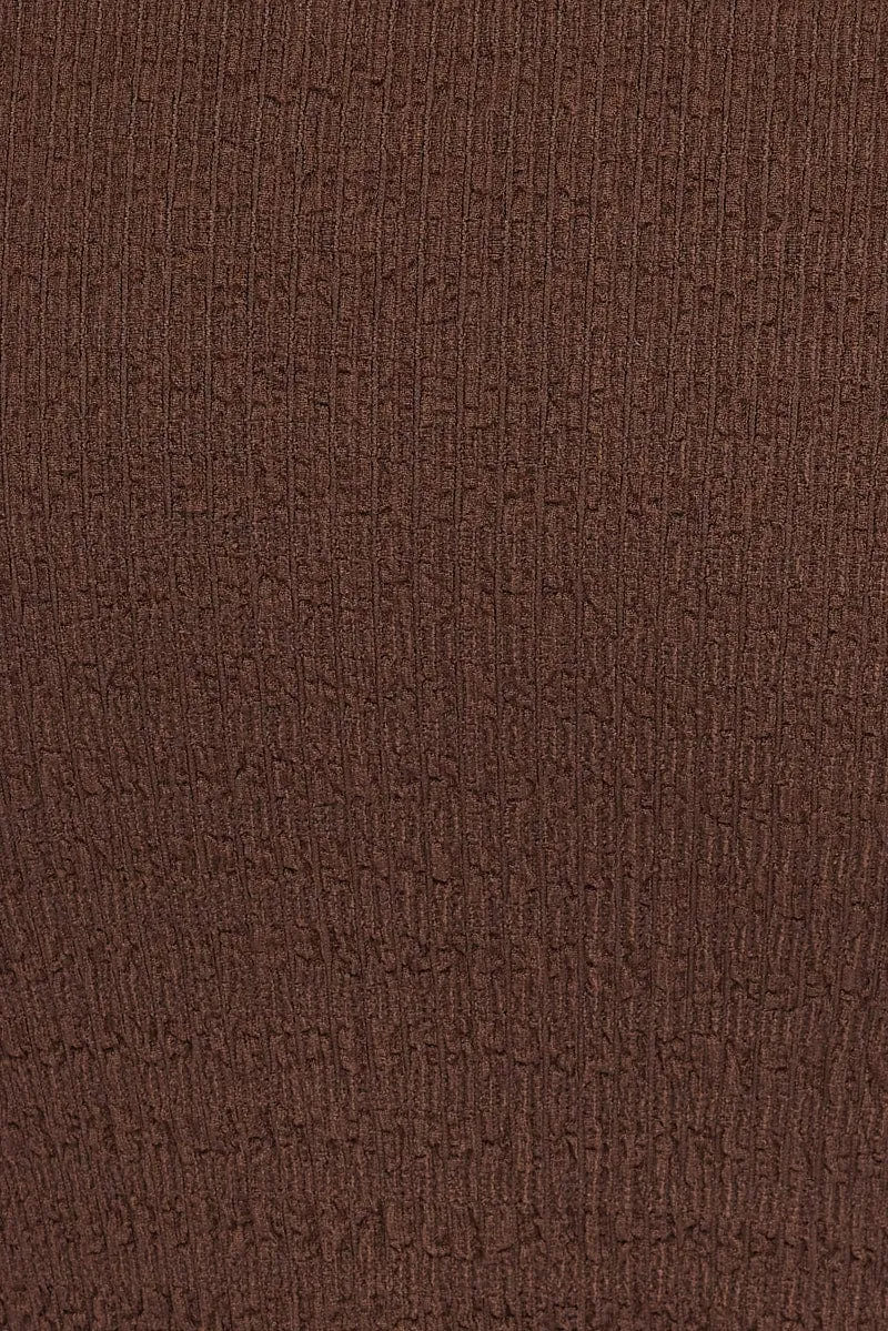 Brown Midi Skirt High Rise Textured Jersey