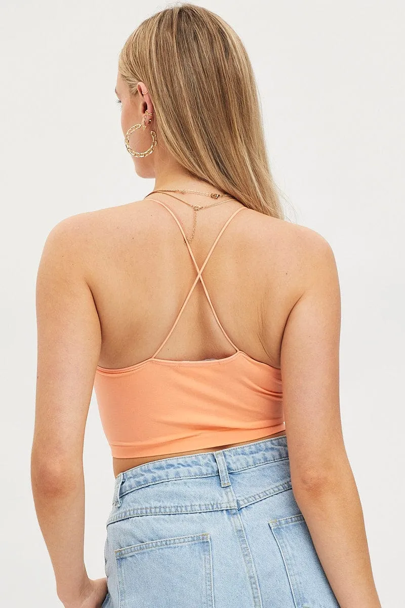 Brown Singlet Crop Top Seamless