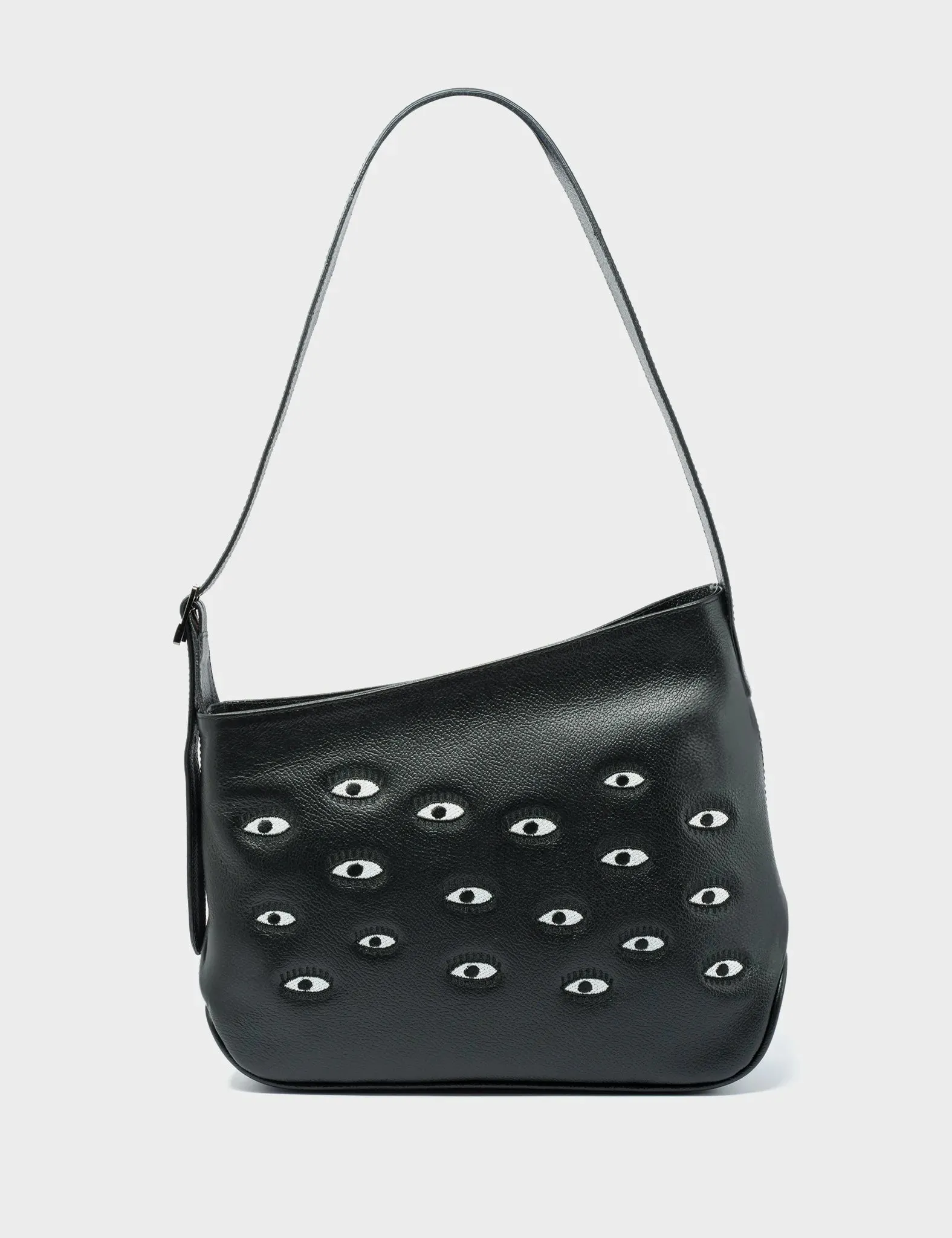 Bruno Hobo Shoulder Bag Black Leather - All Over Eyes Embroidery