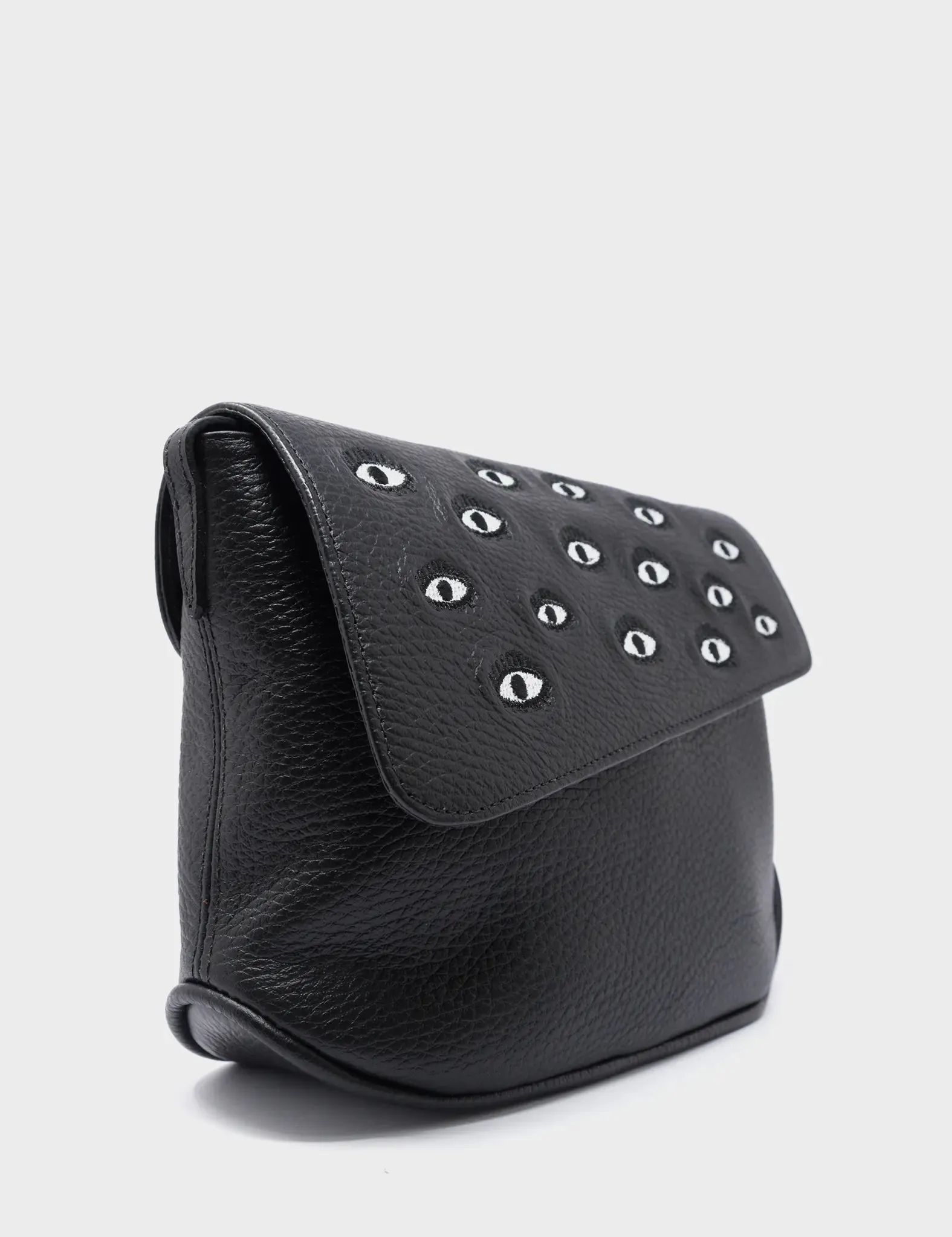 Bruno Mini Crossbody Black Leather Bag - All Over Eyes Embroidery