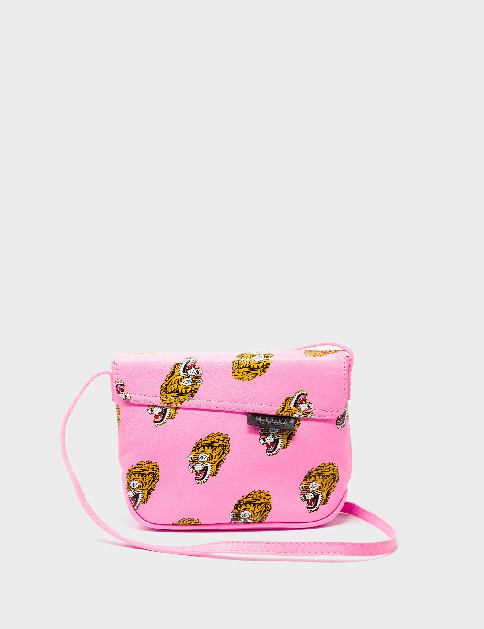 Bruno Mini Crossbody Bubblegum Pink Leather Bag - Blazing Tiger Print