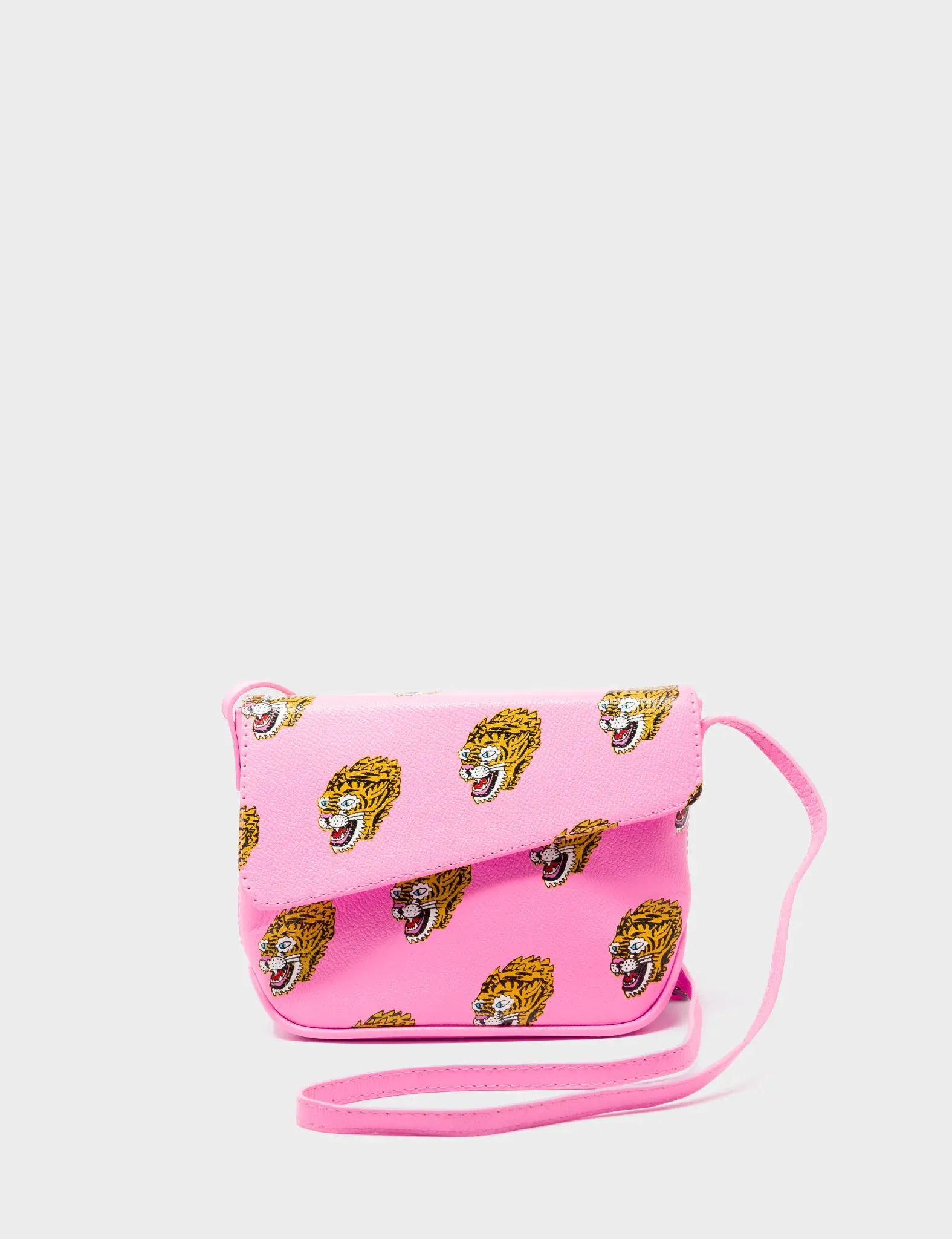 Bruno Mini Crossbody Bubblegum Pink Leather Bag - Blazing Tiger Print
