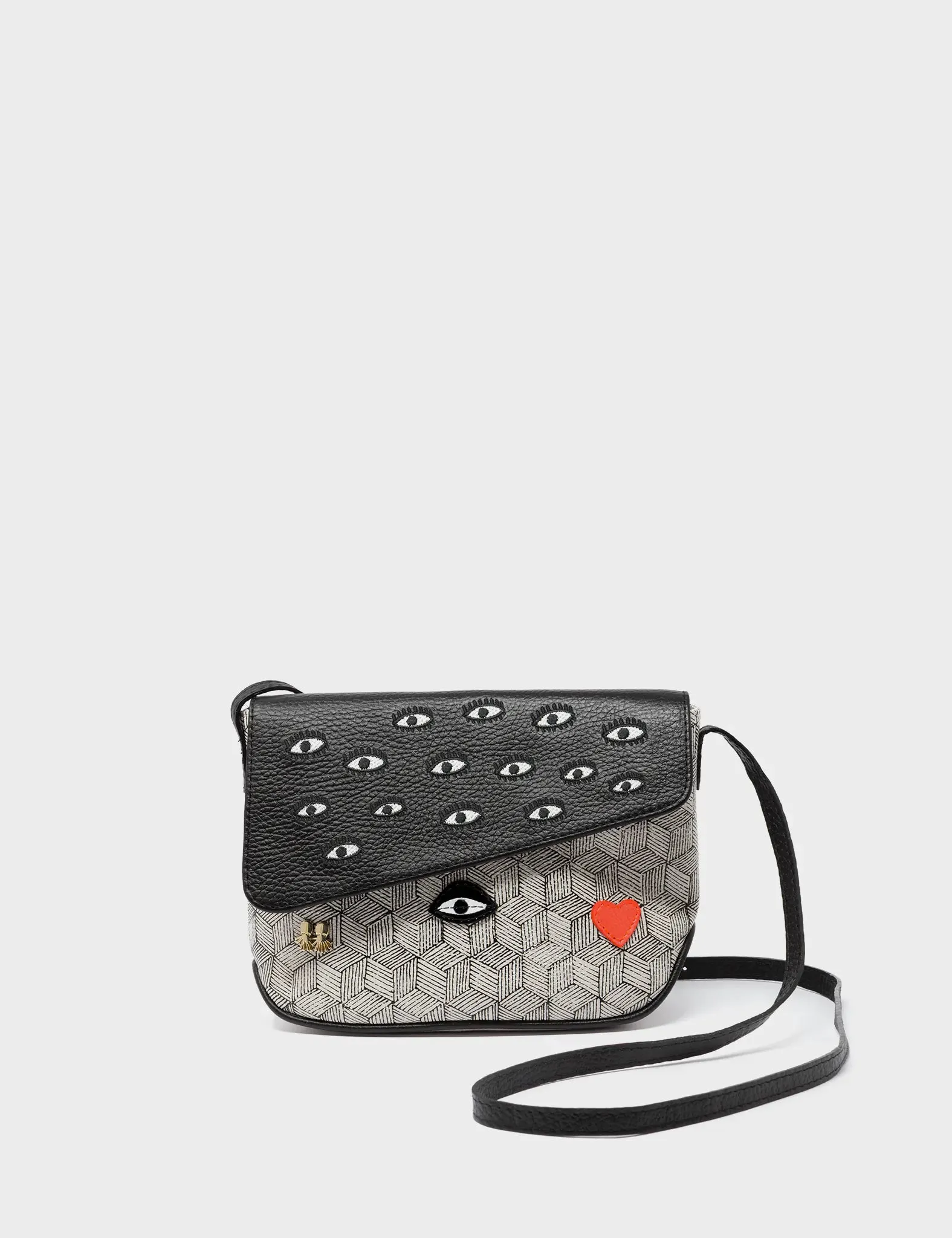 Bruno Mini Crossbody Cream Leather Bag - All Over Eyes Design