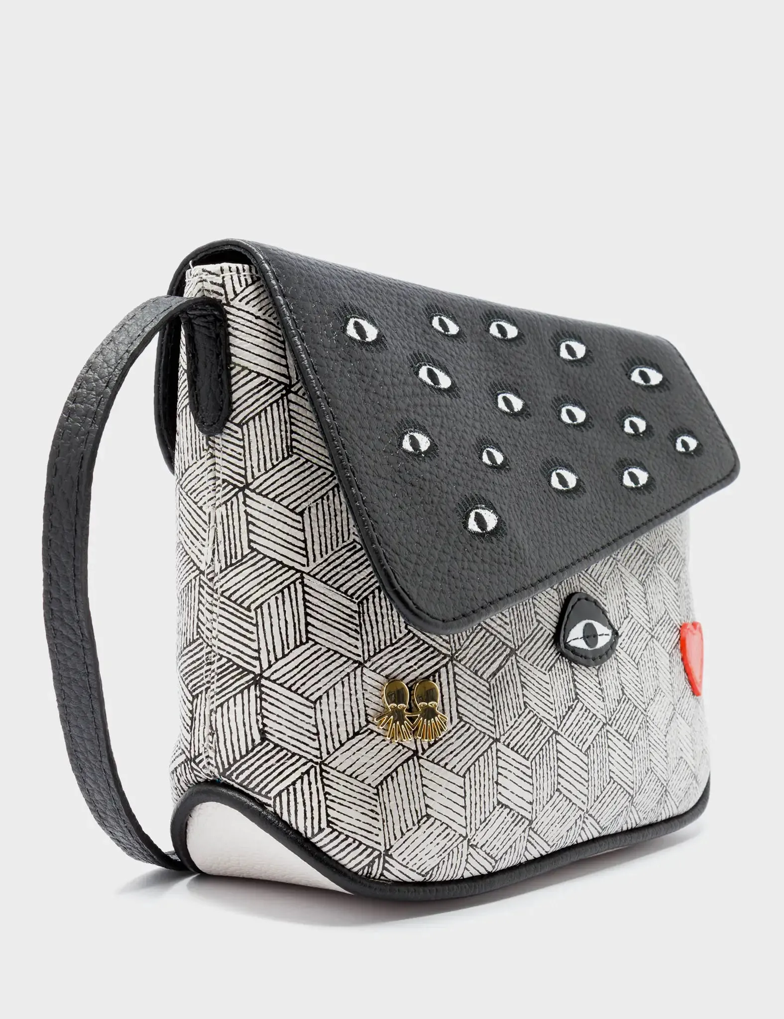 Bruno Mini Crossbody Cream Leather Bag - All Over Eyes Design