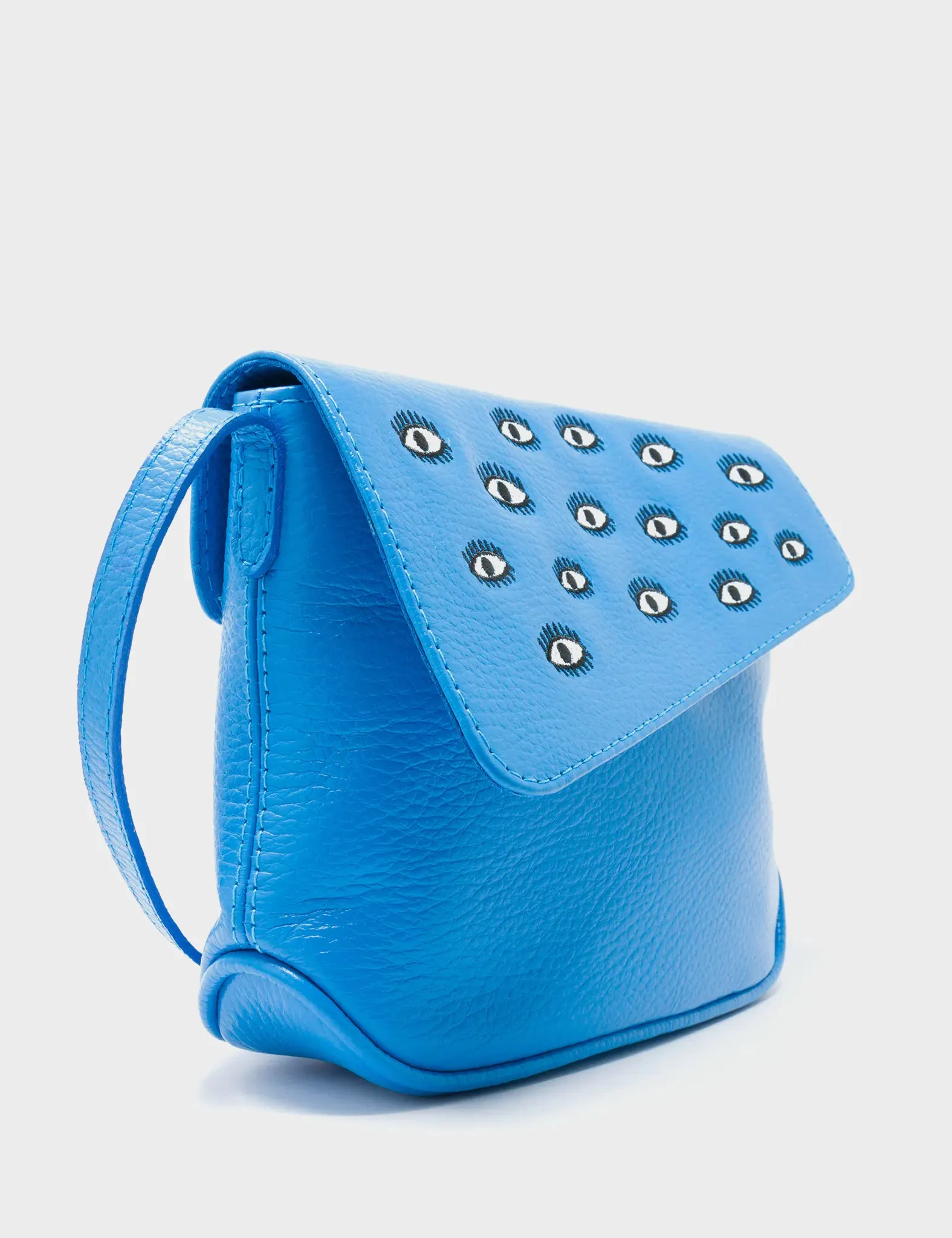Bruno Mini Crossbody Ibiza Blue Leather Bag - All Over Eyes Embroidery