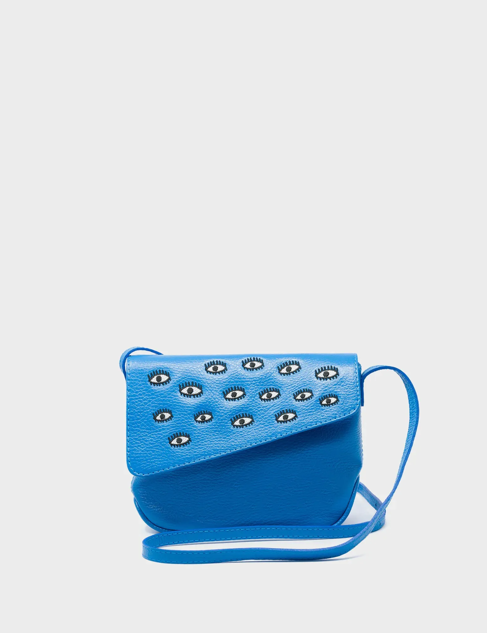 Bruno Mini Crossbody Ibiza Blue Leather Bag - All Over Eyes Embroidery