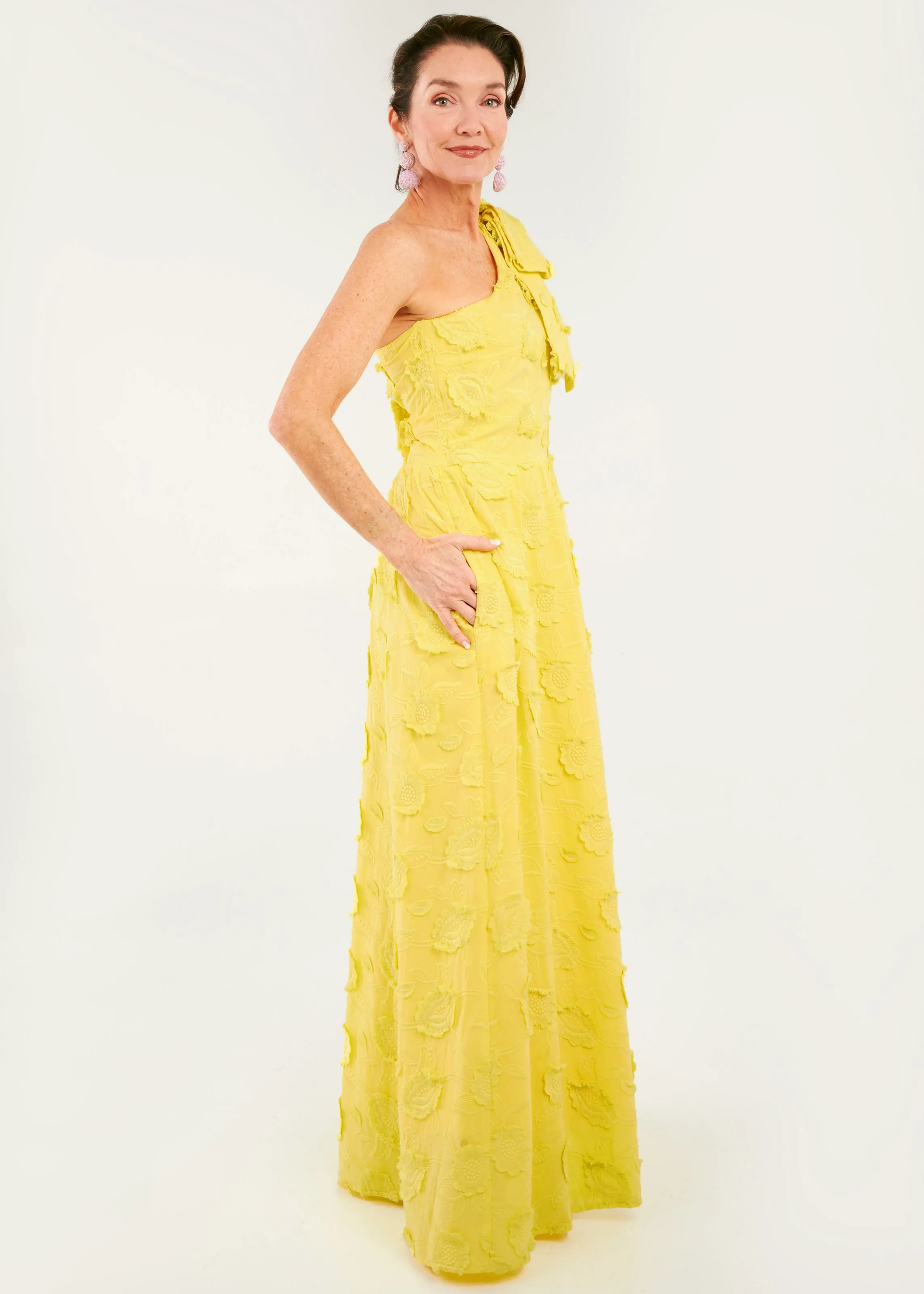 Caroline Gown Hot Yellow 3-D Floral Cotton