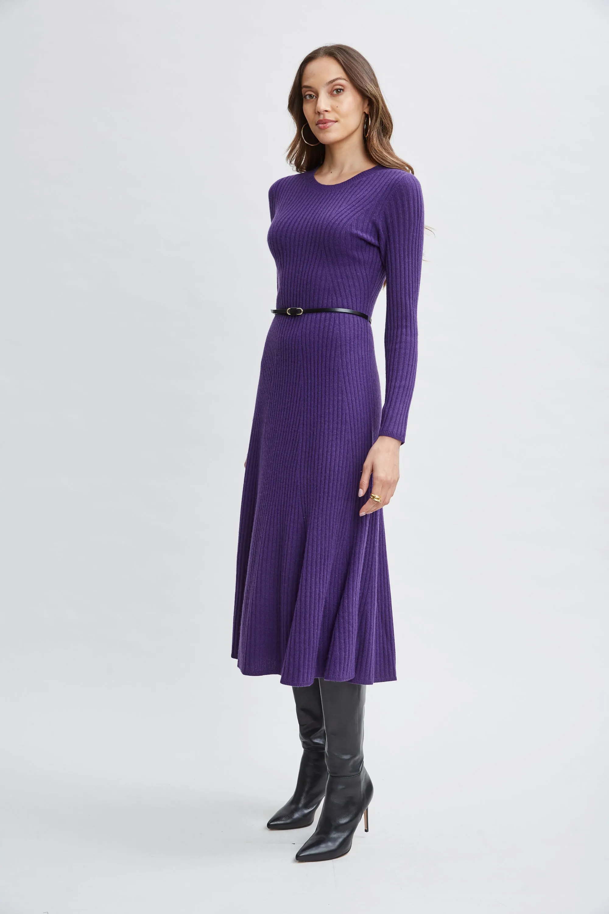 Cashmere Long Sleeve Belted Dress