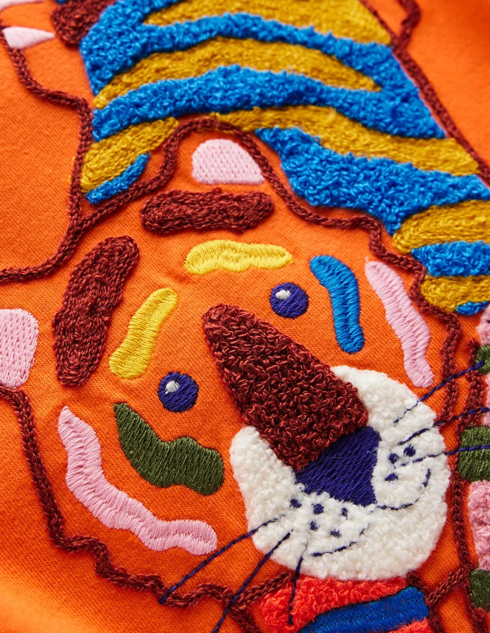 Chain Stitch T-Shirt-Hot Coral tiger