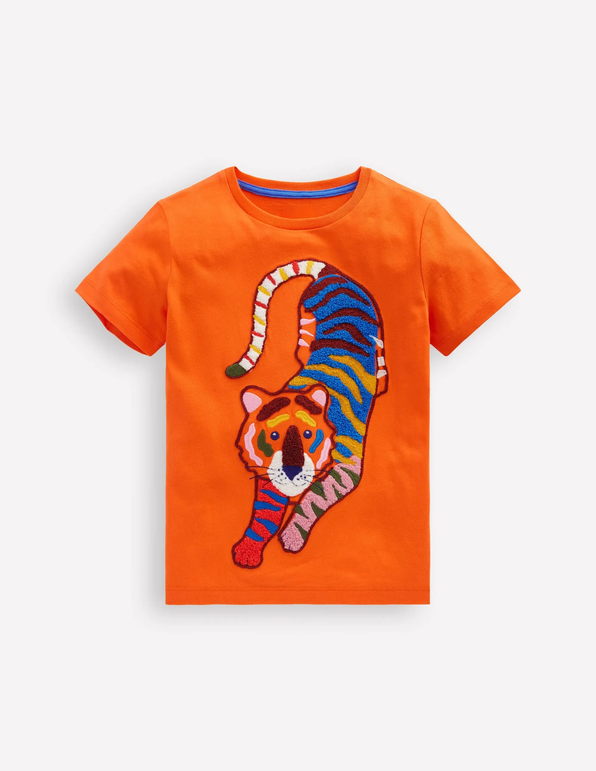 Chain Stitch T-Shirt-Hot Coral tiger