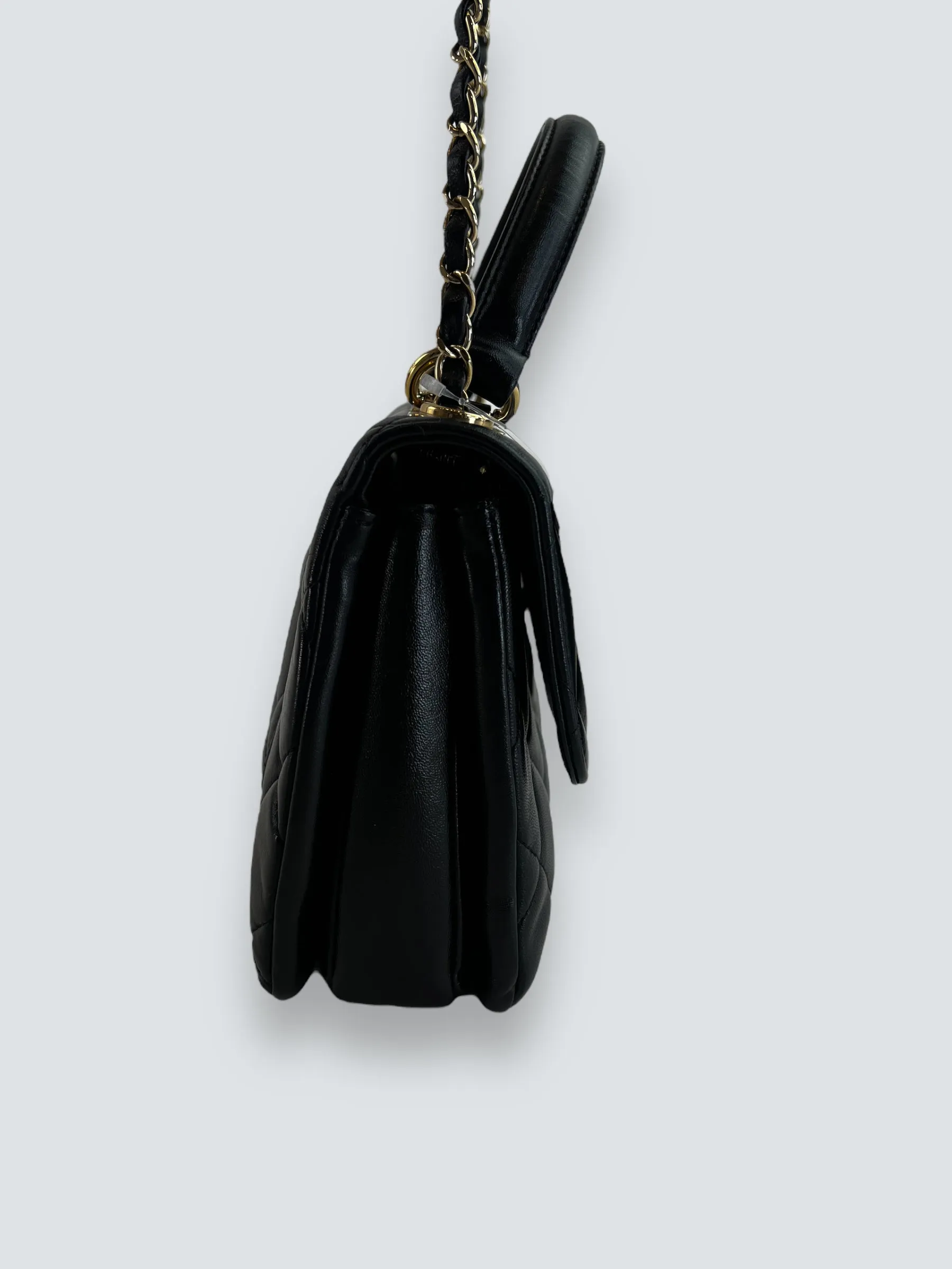 Chanel Black Lambskin Leather Top Handle Trendy Shoulder Bag