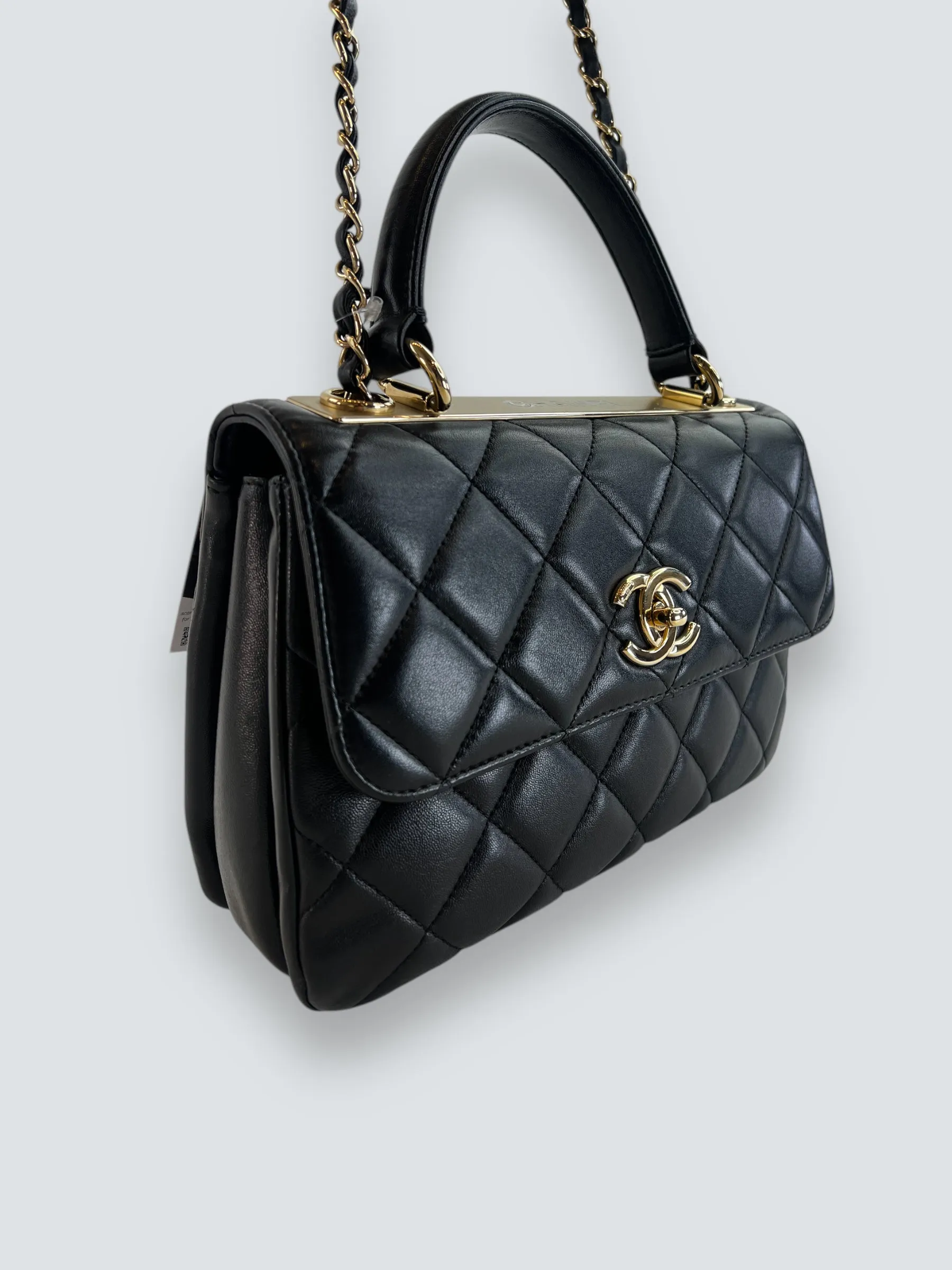 Chanel Black Lambskin Leather Top Handle Trendy Shoulder Bag