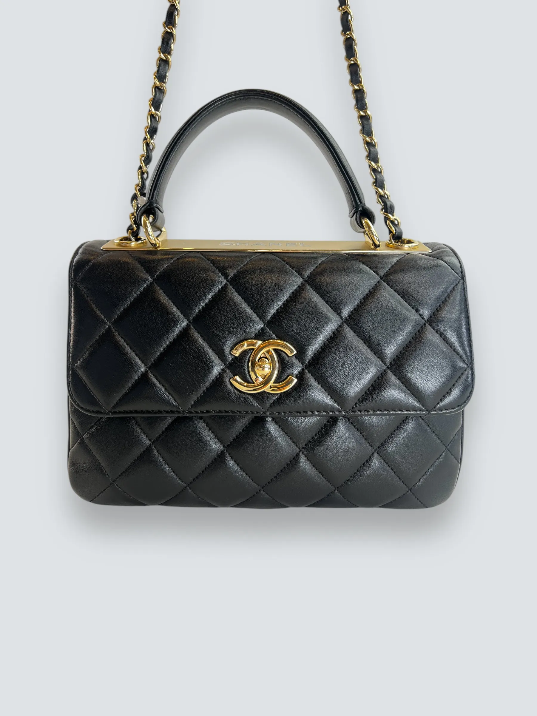 Chanel Black Lambskin Leather Top Handle Trendy Shoulder Bag