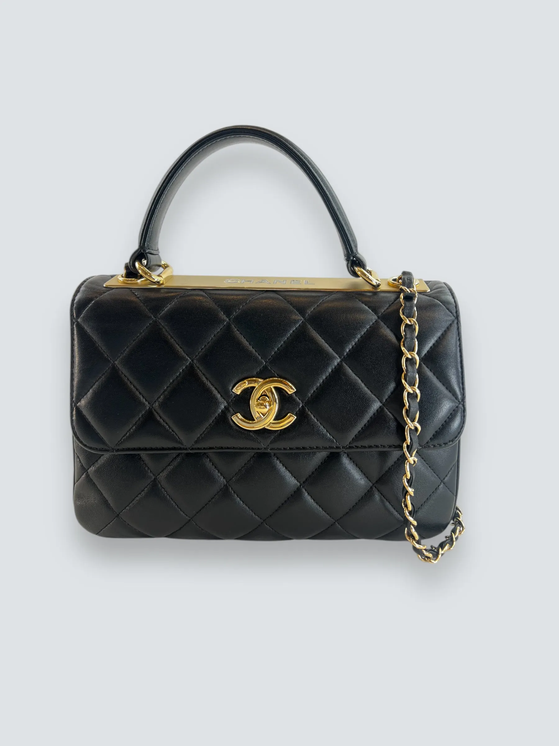 Chanel Black Lambskin Leather Top Handle Trendy Shoulder Bag