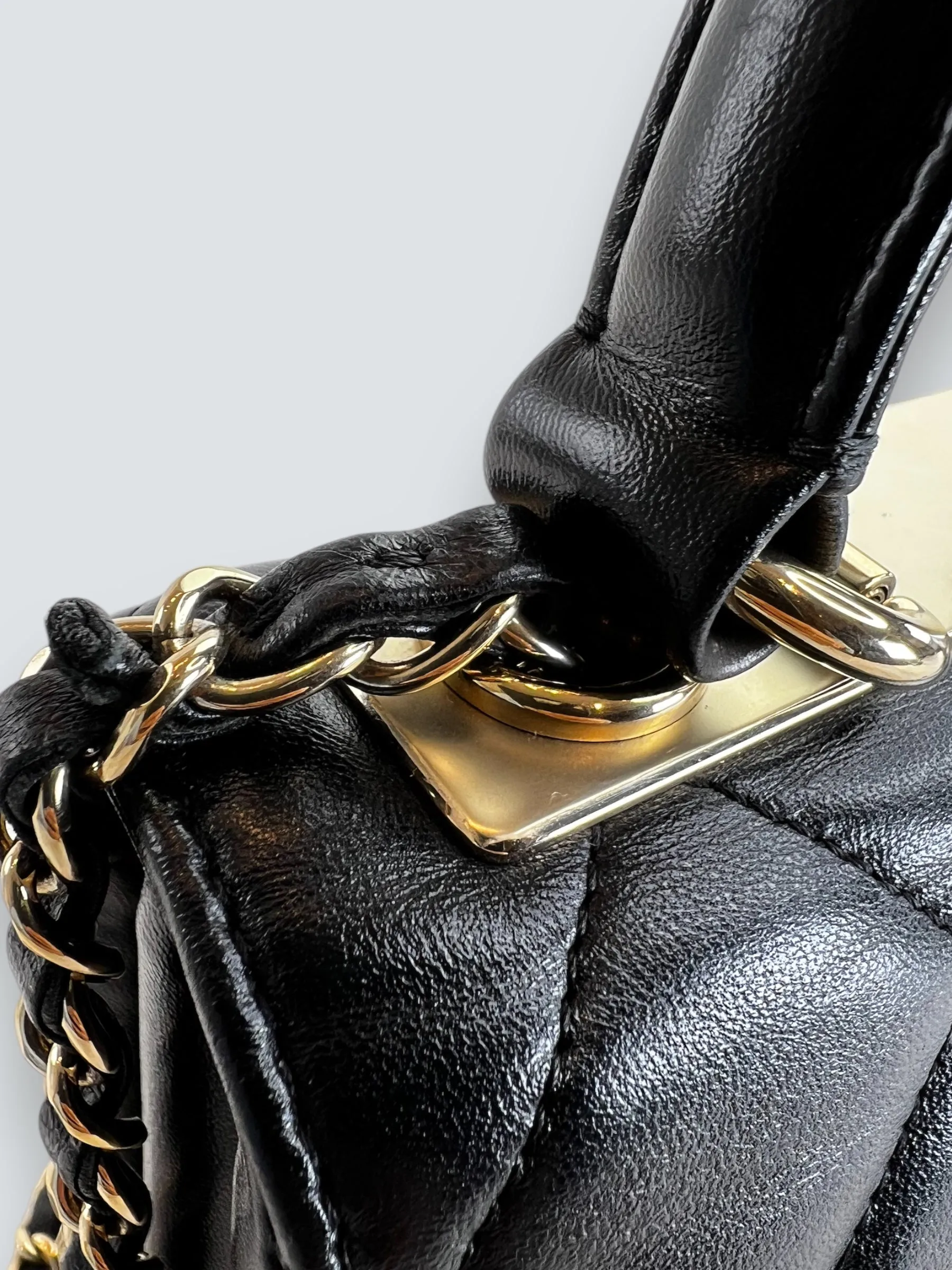 Chanel Black Lambskin Leather Top Handle Trendy Shoulder Bag