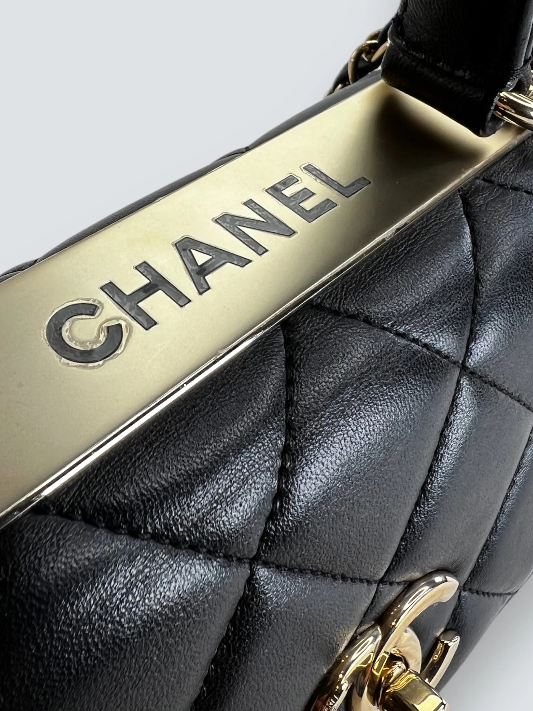 Chanel Black Lambskin Leather Top Handle Trendy Shoulder Bag
