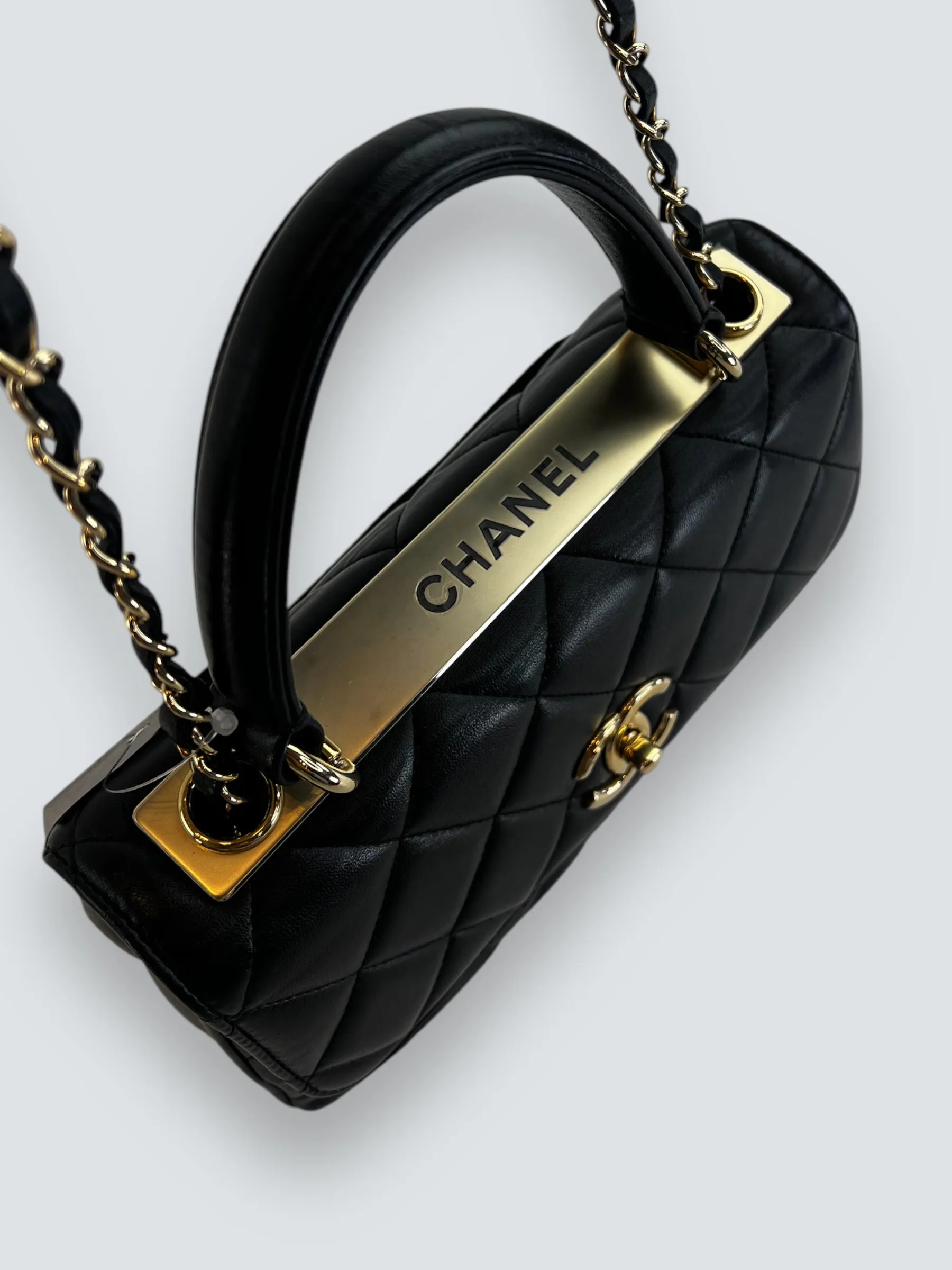 Chanel Black Lambskin Leather Top Handle Trendy Shoulder Bag