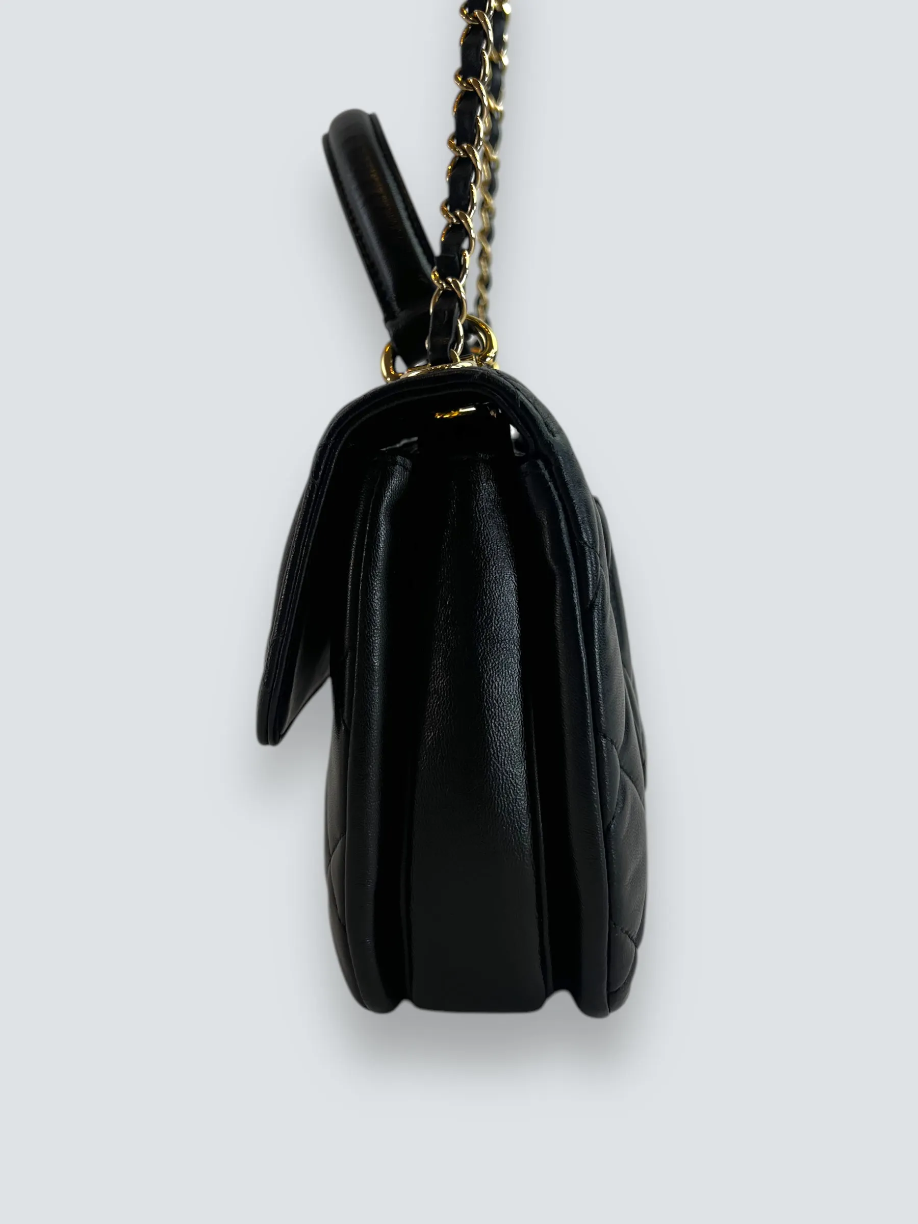 Chanel Black Lambskin Leather Top Handle Trendy Shoulder Bag
