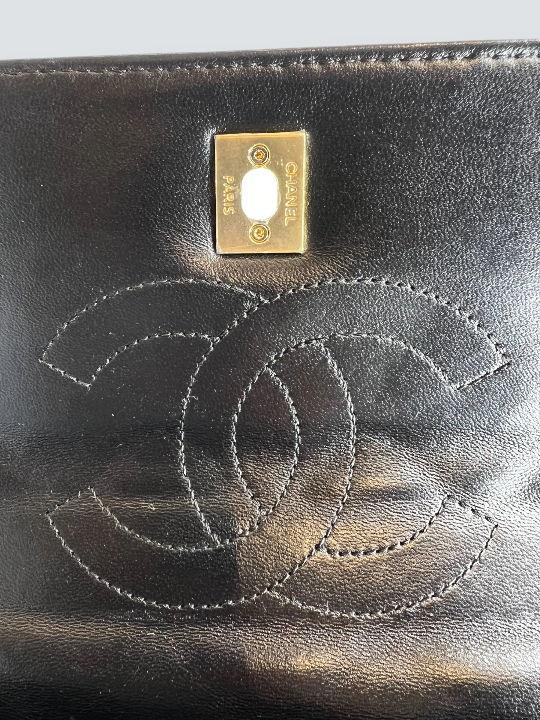 Chanel Black Lambskin Leather Top Handle Trendy Shoulder Bag