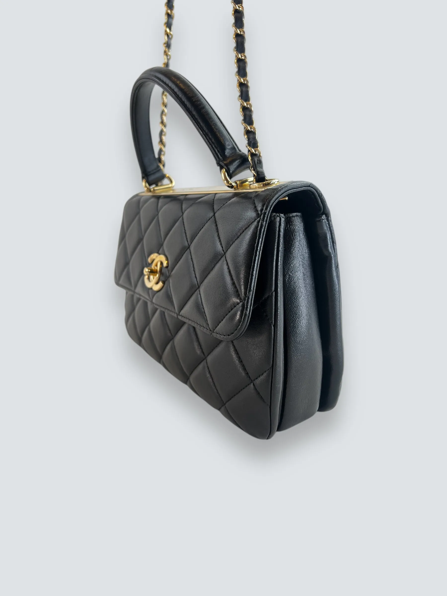 Chanel Black Lambskin Leather Top Handle Trendy Shoulder Bag