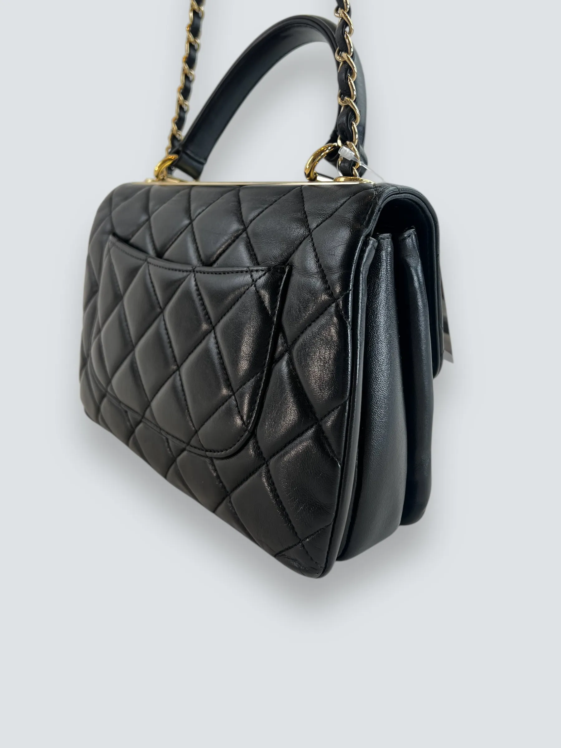 Chanel Black Lambskin Leather Top Handle Trendy Shoulder Bag