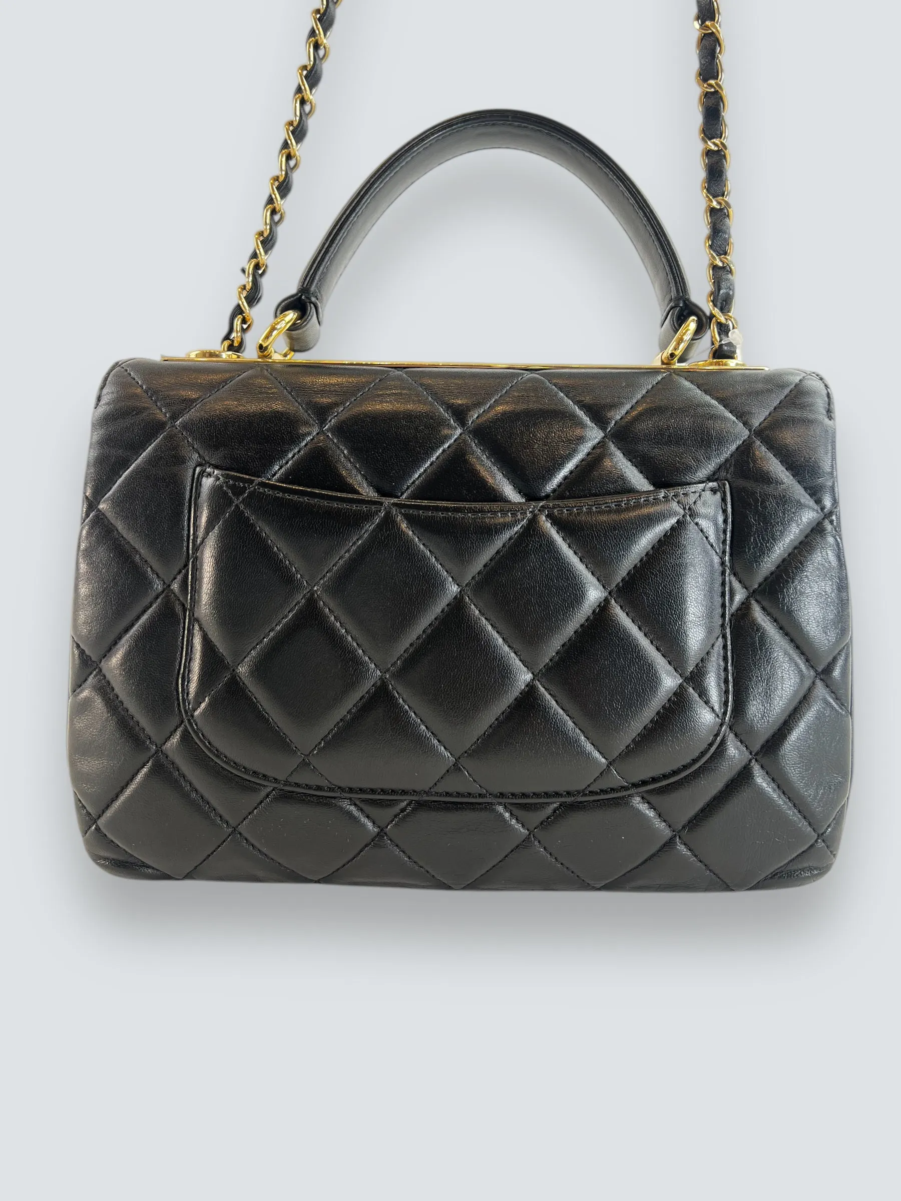 Chanel Black Lambskin Leather Top Handle Trendy Shoulder Bag