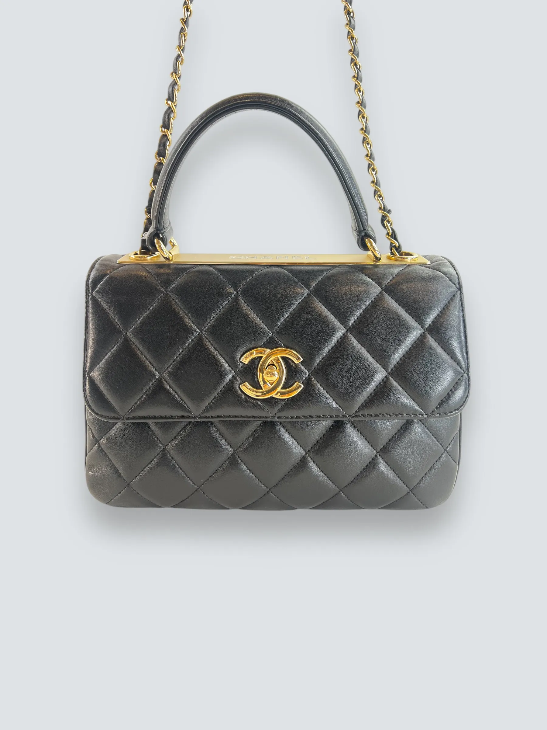 Chanel Black Lambskin Leather Top Handle Trendy Shoulder Bag