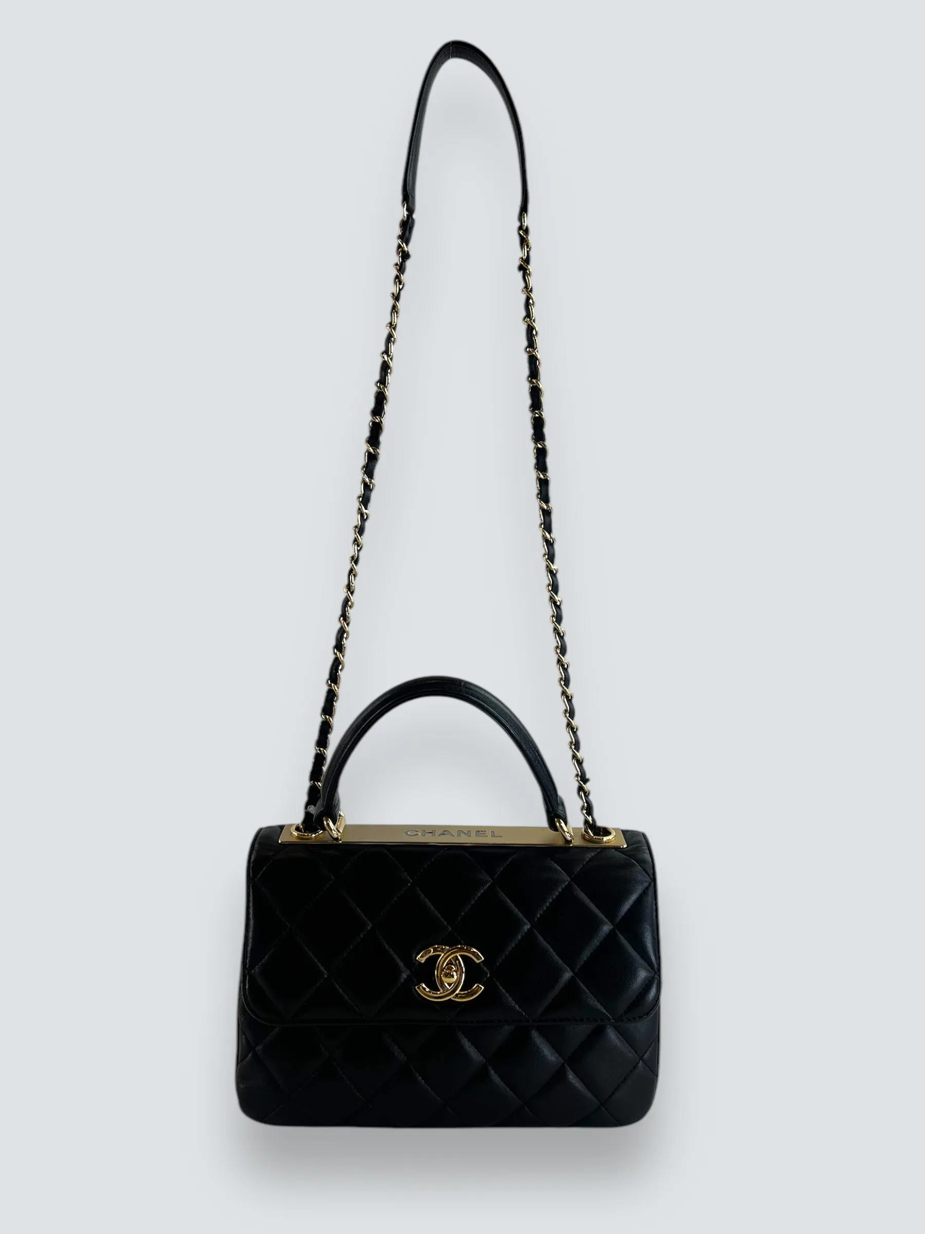 Chanel Black Lambskin Leather Top Handle Trendy Shoulder Bag