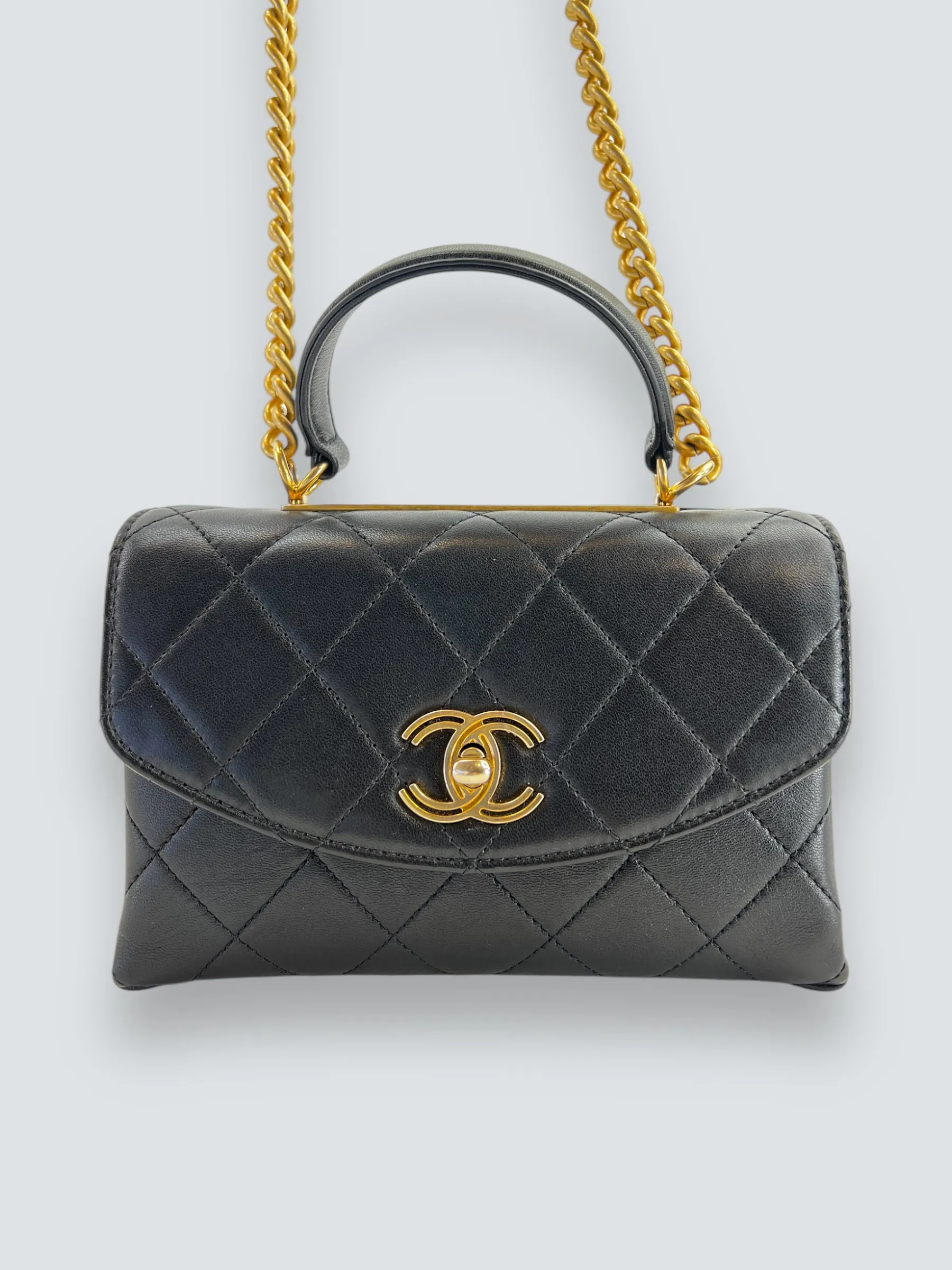 Chanel Black Quilted Lambskin Leather Trendy Top Handle Shoulder Bag