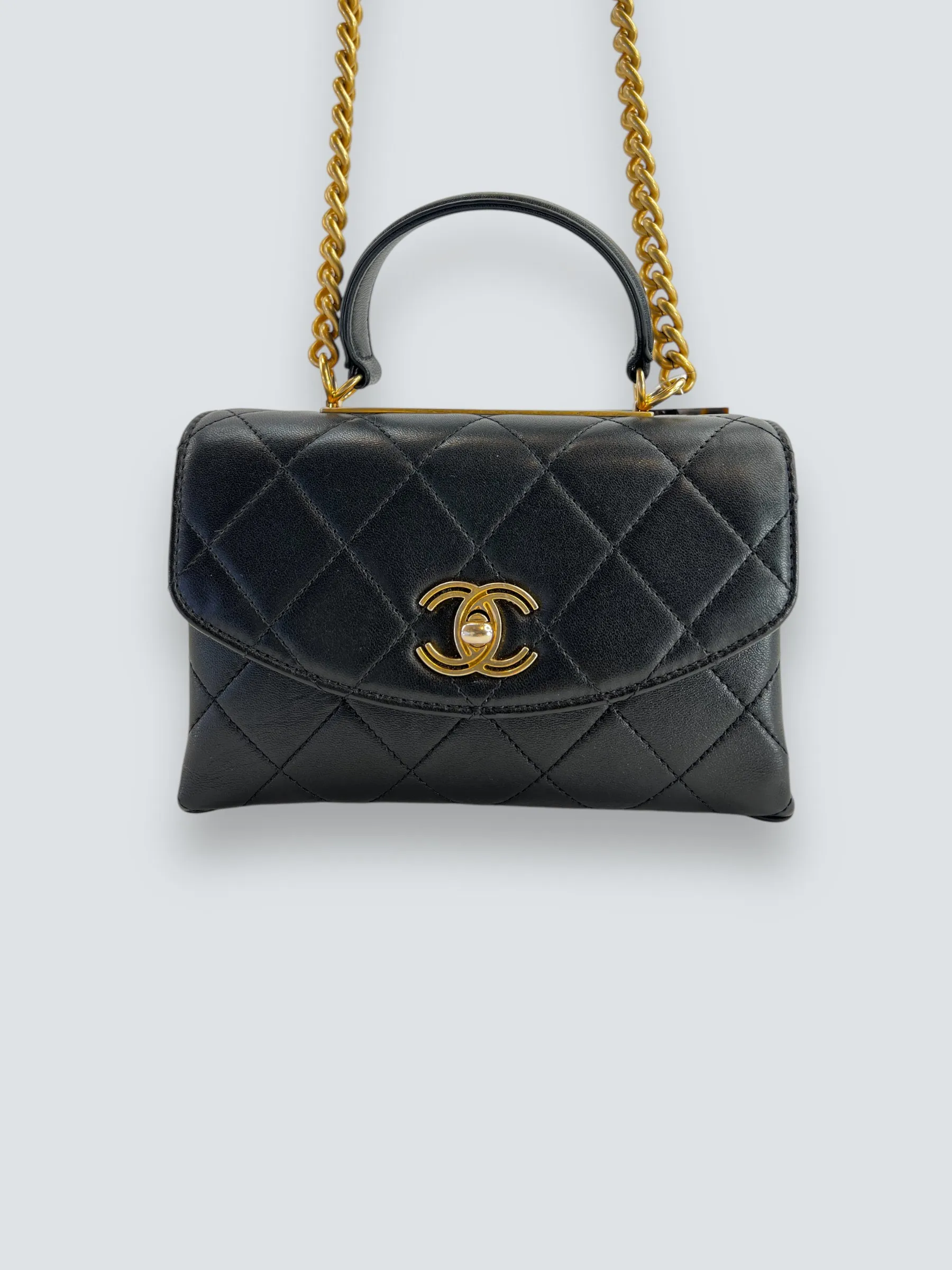 Chanel Black Quilted Lambskin Leather Trendy Top Handle Shoulder Bag