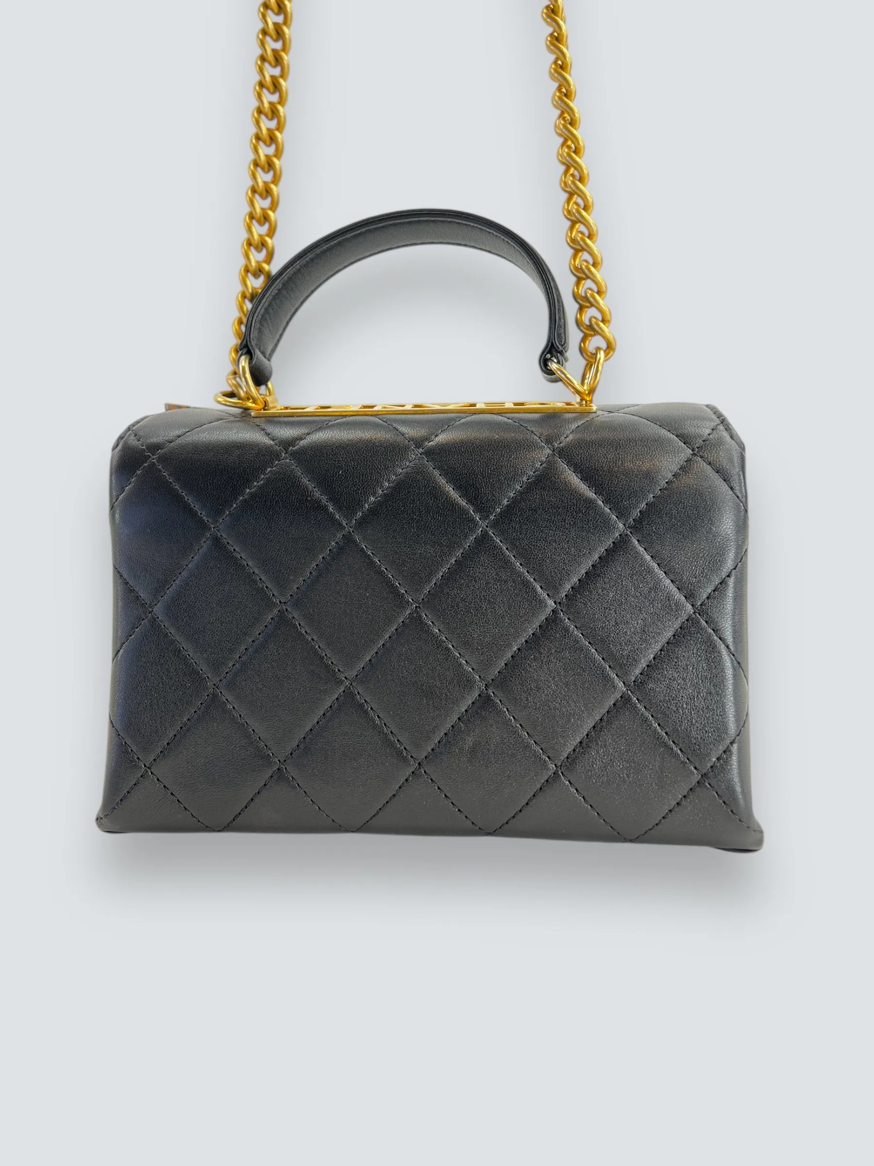 Chanel Black Quilted Lambskin Leather Trendy Top Handle Shoulder Bag