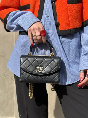 Chanel Black Quilted Lambskin Leather Trendy Top Handle Shoulder Bag